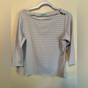 J McLaughlin Boot Neck Striped Long Sleeve Top Size Large Preppy Classic‎